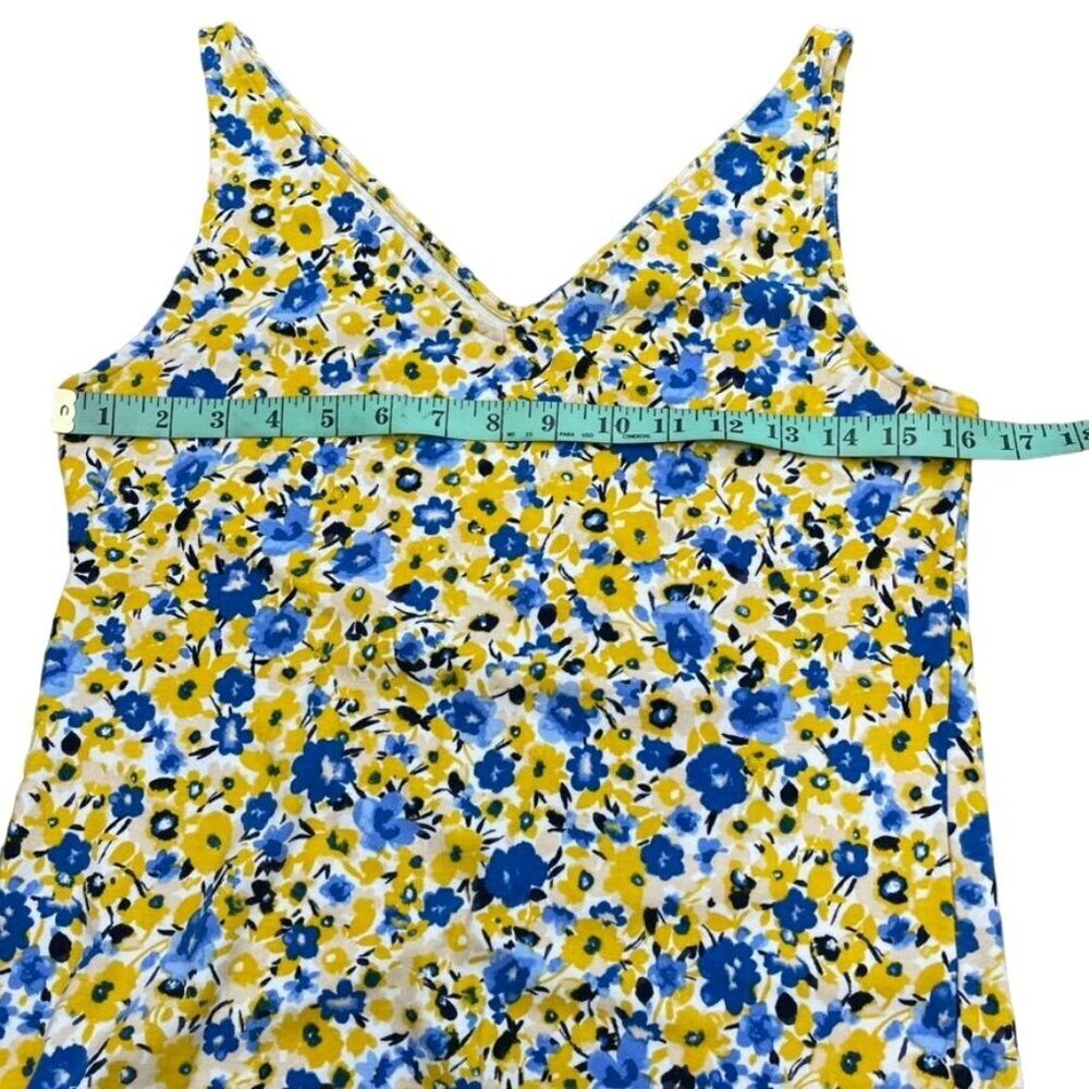 Ann Taylor Women Cotton/Spandex Floral Yellow & Blue Sleeveless V-Neck Top L - Picture 6 of 9